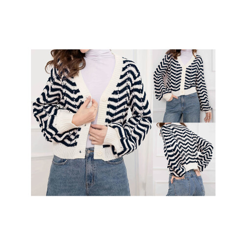 (L, Navy Blue) Gilet rayé pour et l'automne. 1