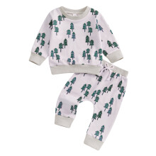 (12-18 Months, Khaki) Éadaí Nollag do Chailíní agus Buachaillí Óga le Prionta Crann/Cána Canaí agus Tacar Bríste Fada