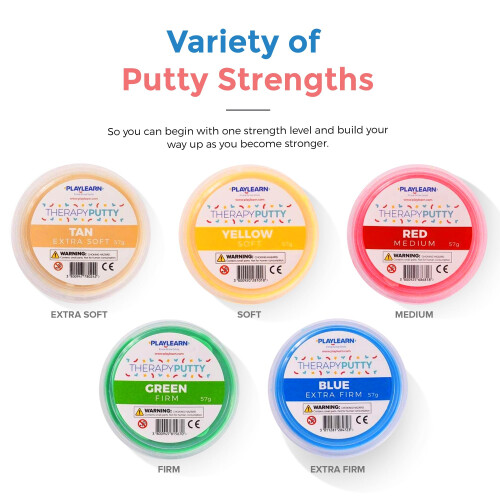 Playlearn 5 x Therapy Putty Squeezable Non-Toxic, Hand Exercise, 5 Strengths Extra Soft/Soft/Soft-Medium/Medium/Firm Individually 2