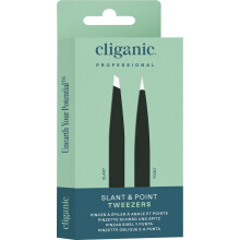 Cliganic Eyebrow Tweezers Set: Slant & Point Precision Tip | Stainless Steel, for Men & Women