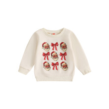 (110, Beige) Baby Girl Christmas Sweatshirt Elk Bow Print Long Sleeve Pullovers Autumn Tops for Toddler Cute Fall Clothes Outfit