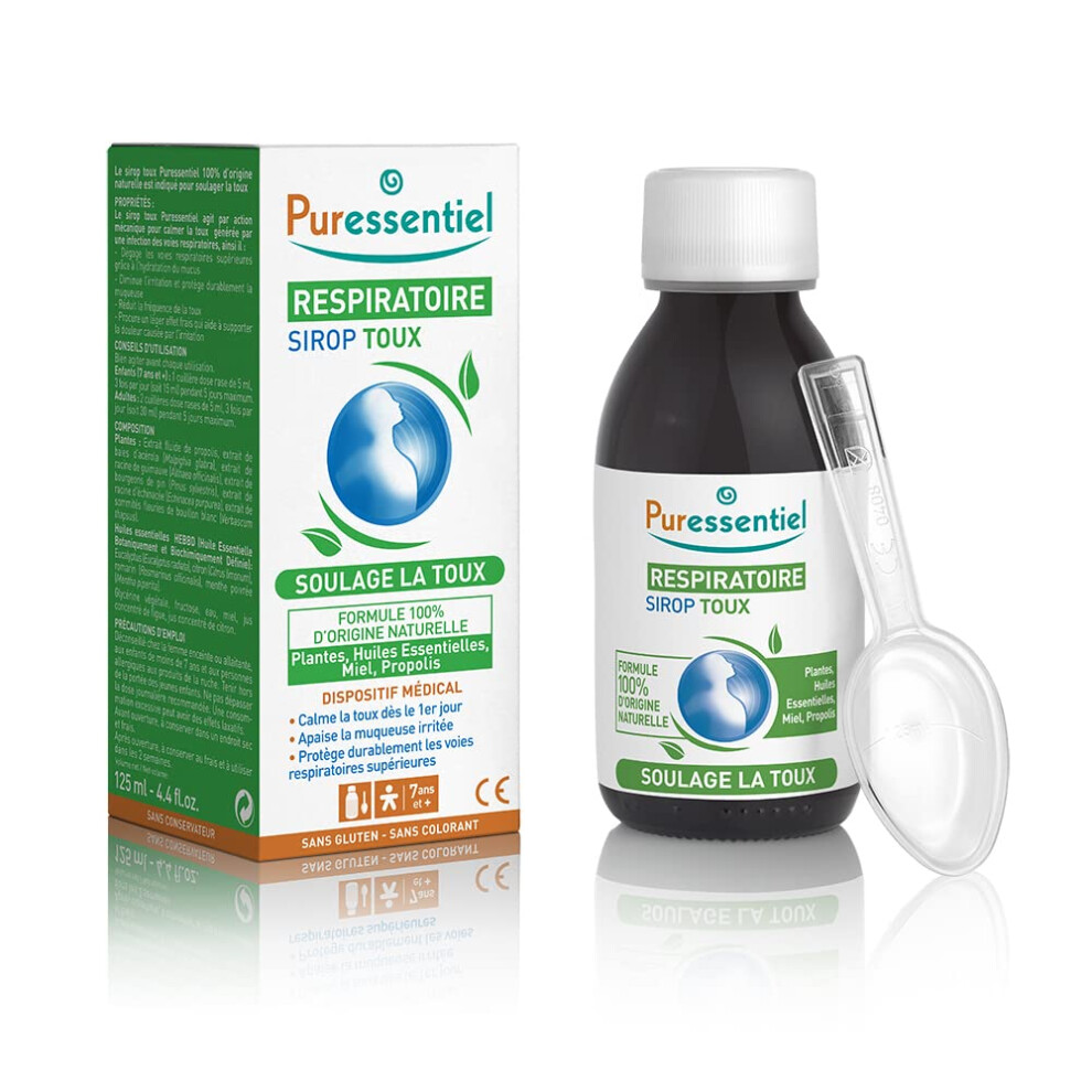 Puressentiel Respiratory Cough Syrup 125Ml - Cough Relief For All Coughs + Cold & Flu - Chesty Cough, Mucus Cough - 100% Natural O