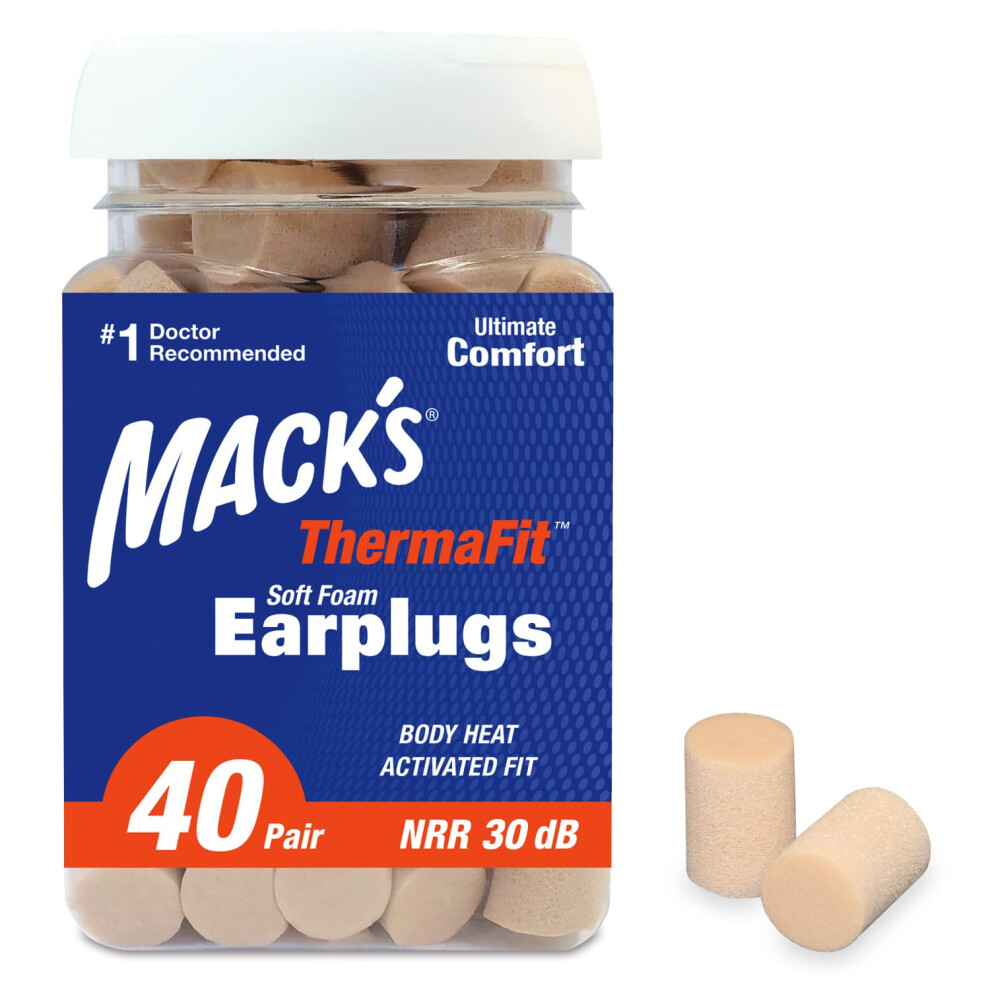 Mack's Thermafit Soft Foam Ear Plugs 40 Pairs For Sleeping, Snoring, Work, Travel And Loud Events, Made In Usa 41352519