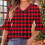 Γυναικεία Μπλούζα με Στάμπα και V-Neck, Πλισέ Μανίκια στο Τέταρτο, Βολάν – Άνετο 2