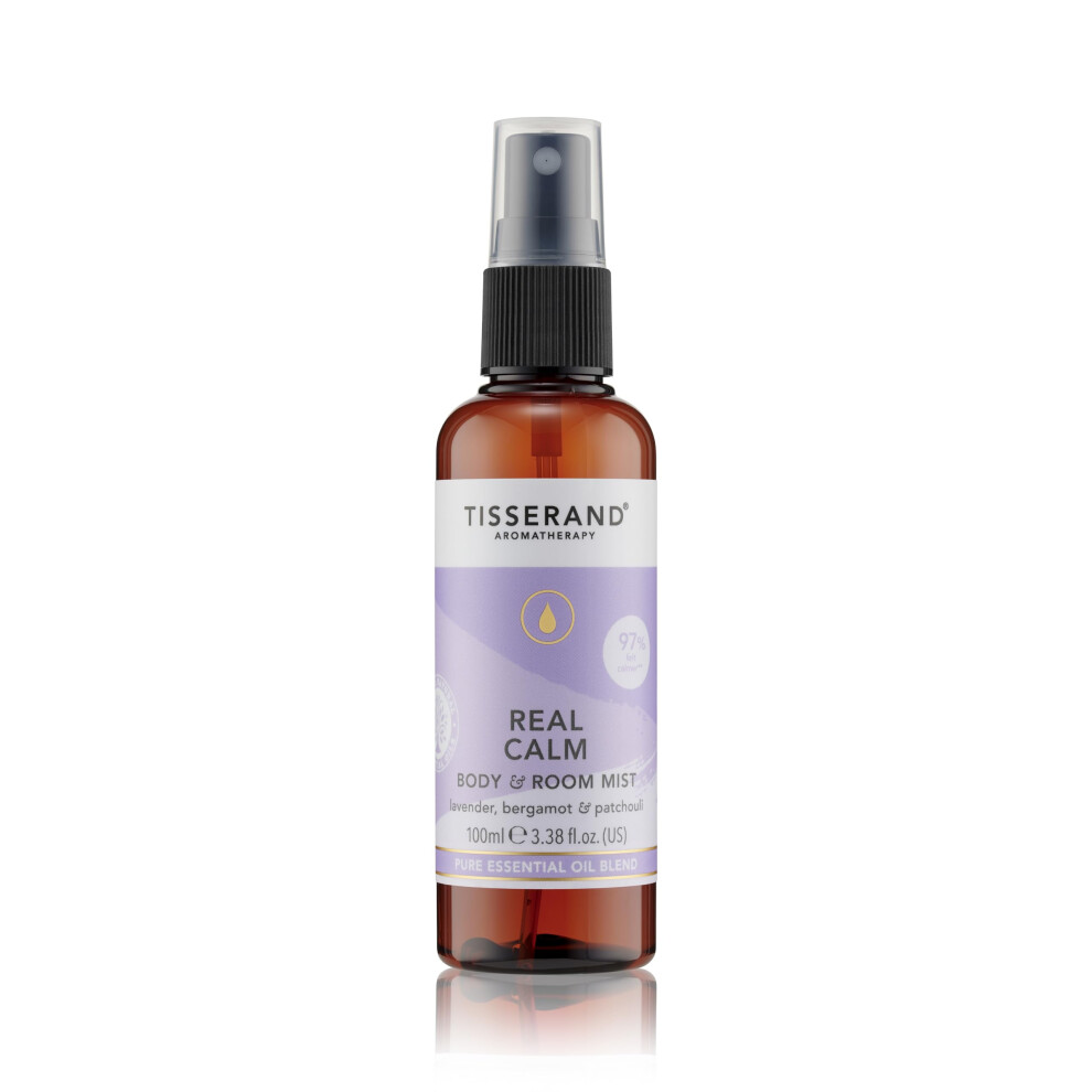 Tisserand Lavender - Real Calm Body & Room Mist - 100% Pure Essential Oil - Bergamot, And Patchouli - Calming Aromatherapy - 100M