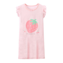 Girls Nightgowns Ruffle Sleeve Pajamas Dress Princess Nightdress Crew Neck Strawberry Printed Cute Sleepwear Striped Sleep Shirts 2-9 Years