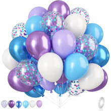 50 ballons de Noël rouges/verts/blancs avec confettis – Latex, décoration pour Noël, anniversaire, Nouvel An, mariage (bleu-violet)
