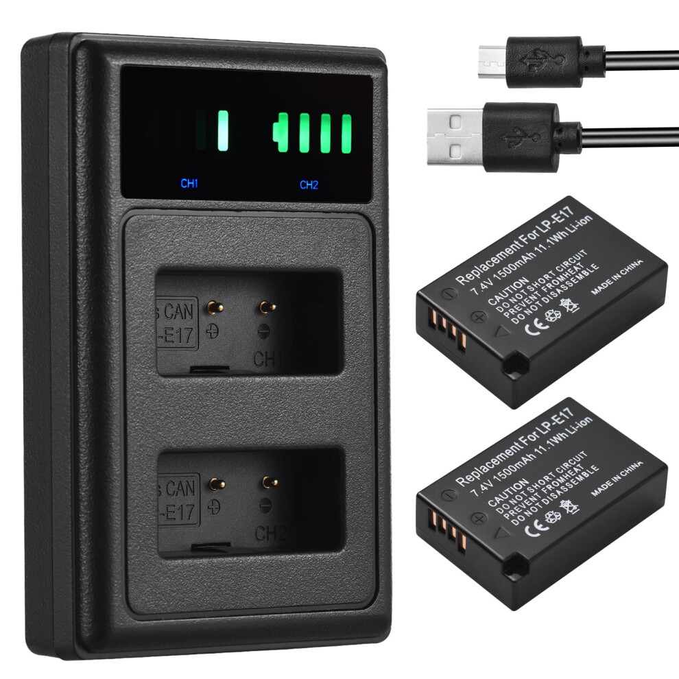 7.4V 1500Mah Battery For Led-E17, M6, T6i; Usb Cable + 2Pcs; Compatible With 760D/800D/8000D 9165521451364