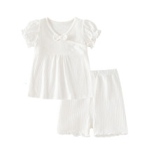 Kleinkind-Baby-Mädchen-Outfits Frühling Sommer Einfarbiges Baumwoll-Rüschen-Kurzarm-T-Shirt Shorts Niedliches Kleidungsset für 12-18 Monate