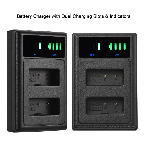 Μπαταρία LP-E17 με ένδειξη + 2x LP-E17 (7.4V, 1500mAh) & καλώδιο USB – Συμβατό με 2
