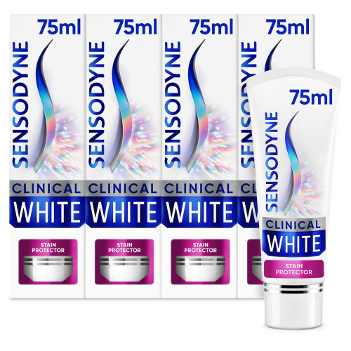 Sensodyne Sensodyne Toothpaste Clinical White, Teeth Whitening Toothpaste for Sensitive Teeth, Stain Protector, Mint, Toothpaste Multipack 4