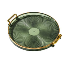 Plateau de service rond de 29,5 cm (11,6 pouces), plateau en plastique avec poignées, plat décoratif pour table basse, petit-déjeuner, boissons,