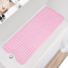 Tapis de bain et de douche antidérapant 101,6 x 40,6 cm, lavable en machine, avec trous d'évacuation et ventouses – Rose transparent