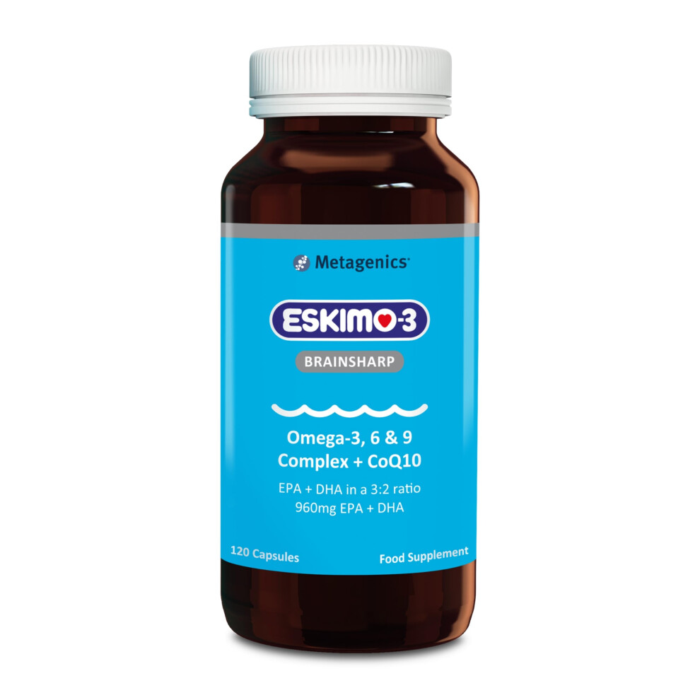Metagenics Eskimo-3 Brainsharp Fish Oil By - Omega-3, 6 & 9 + Coq10 For Memory & Concentration - 960Mg Epa & Dha - Lemon, 120 Capsules