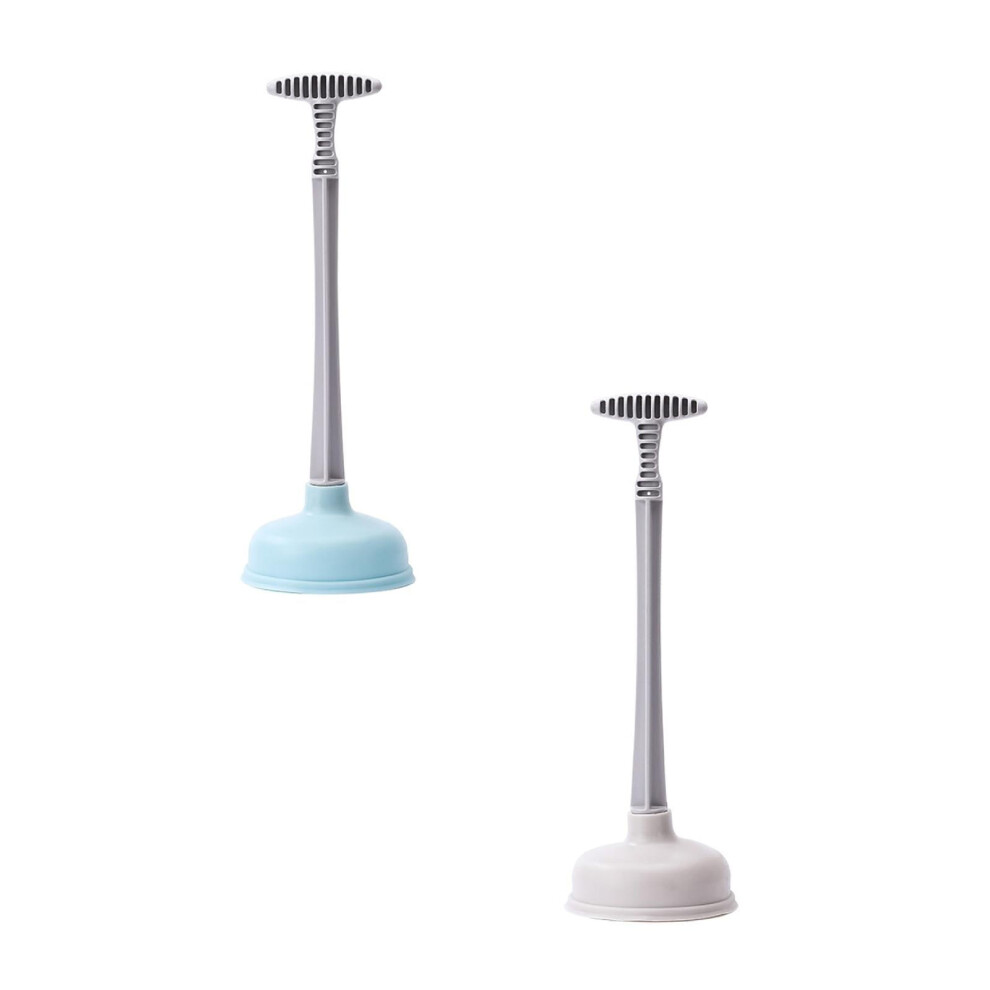 2Pcs Rubber Toilet Plunger-Toilet Plunger With Long Handle For Bathroom Drains Slow Sinks Drains Tubs Shower 16.14'' Blue+Grey 9165521455492