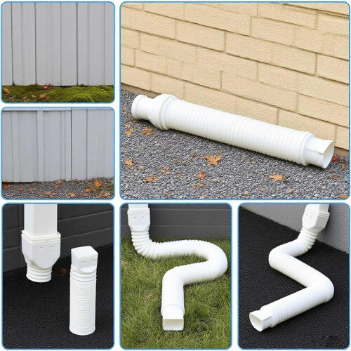 2 Pack Flexible Downspout Extension White, Adjustable Gutter Extender 2160in for Foundation Protection 1