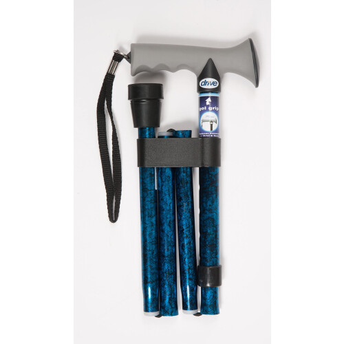 Drive Devilbiss Height Adjustable Folding Walking Stick with Gel Grip, Blue (Pack of 1)
