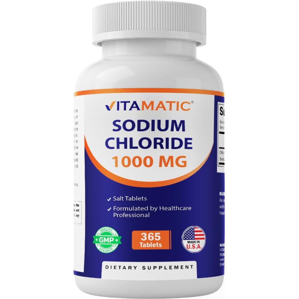 Vitamatic Sodium Chloride 1000Mg Â 365 Tablets -2 Bottles Electrolyte Replenisher & Hydration Support Â Non-Gmo, Gluten-Free