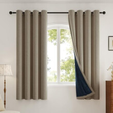 100% Blackout Curtains, Linen-Look Thermal Insulated Drapes (2 Panels, W52xL45, Taupe), Compatible with Standard Rods