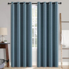Rideaux occultants en lin texturé, 132 x 213 cm (2 panneaux), bleu poudré, isolants thermiques, à œillets, compatibles avec les tringles standard.