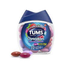 TUMS Chewy Bites Assorted Berries Antacid Hard Shell Chews for Heartburn Relief, 32 count
