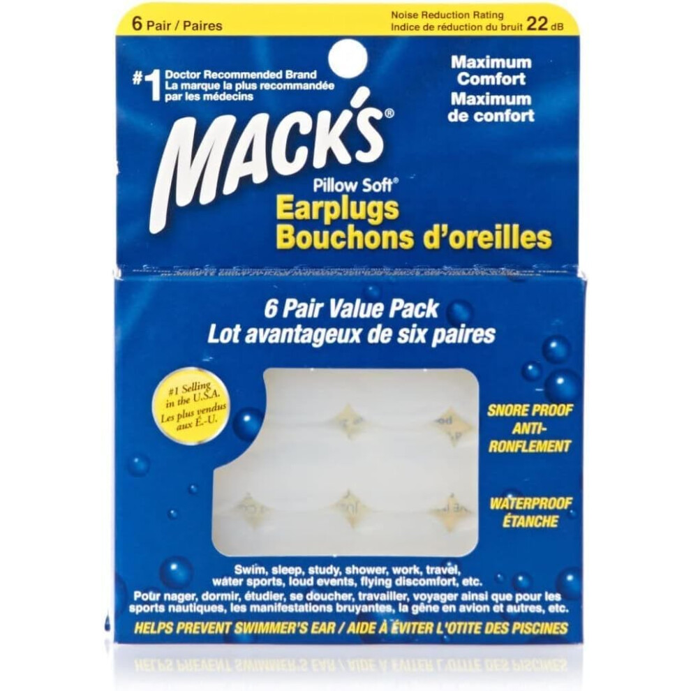 Mack's White Pillow Soft Silicone Putty Ear Plugs 6 Pairs Value Pack (2 Packs (12 Pairs), )