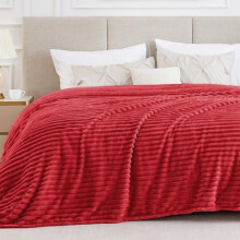 Blankets Queen Size for Bed, 300GSM Soft & Warm Fleece Blanket, Decorative and Giftable Striped Red Blankets for Women, Men, 90"x90"
