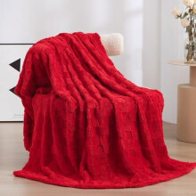 Red Fleece Throw Blanket 50"x60", Super Soft Plush Microfiber Flannel with 3D Checkered Design, Lightweight Cozy Decor for Adults, Women, Girls