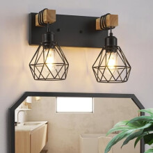 Luminária de banheiro estilo fazenda com 3 lâmpadas, arandela rústica de madeira e metal para sobre o espelho, compatível com sala de