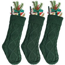 Conjunto de 3 meias de Natal para a família, meias de Natal de tricô com tranças de 45 cm, decoração de lareira e presentes de Natal.