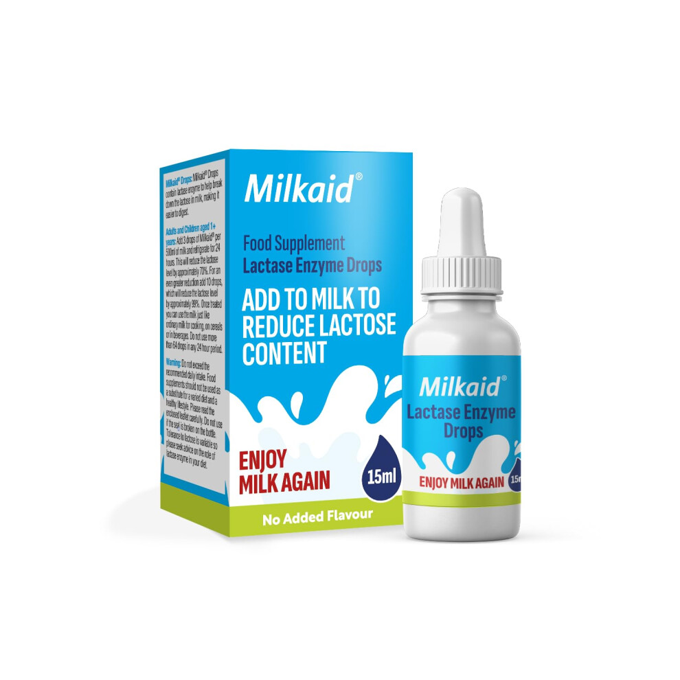 Milkaid Lactase Enzyme Drops 15Ml – Lactose Intolerance Relief – Reduces Milk Lactose – Unflavoured
