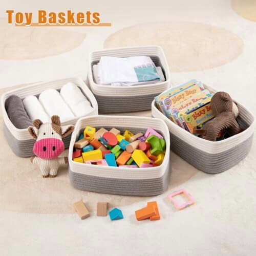 4-Pack Cotton Shelf Baskets 30 x 20 x 12 cm 1