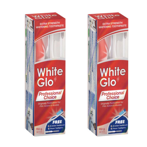 2 Packs White Glo Extra Strength Whitening Toothpaste Professional Choice 150 Gr