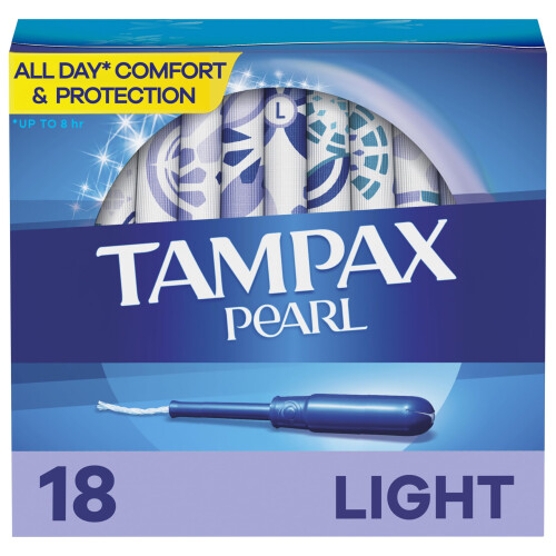 Tampax Pearl Tampons, Light Absorbency With Leakguard Braid, Unscented, 18Count