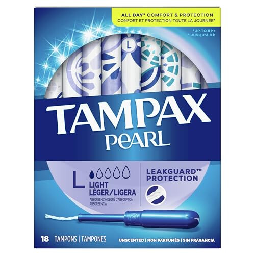 Tampax Pearl Tampons, Light Absorbency With Leakguard Braid, Unscented, 18Count 1