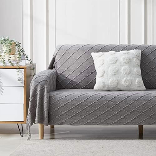 Light Grey Throw Blanket 50 x90 Inches Throw Textured Solid Soft Sofa Throw Bed Runner Couch Cover Knitted Decorative Blanket Bed Runner 1