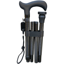 Deluxe Carbon Fibre 4-Part Folding Adjustable Walking Stick Cane for Men, Ladies and Women with Soft Grip Handle - 33.5” to 37.5”