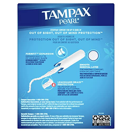 Tampax Pearl Tampons, Light Absorbency With Leakguard Braid, Unscented, 18Count 2
