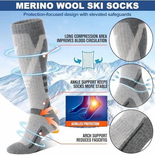 3 ζευγάρια κάλτσες σκι από μαλλί Merino, θερμικές, ζεστές, χειμωνιάτικες, χοντρές, 2