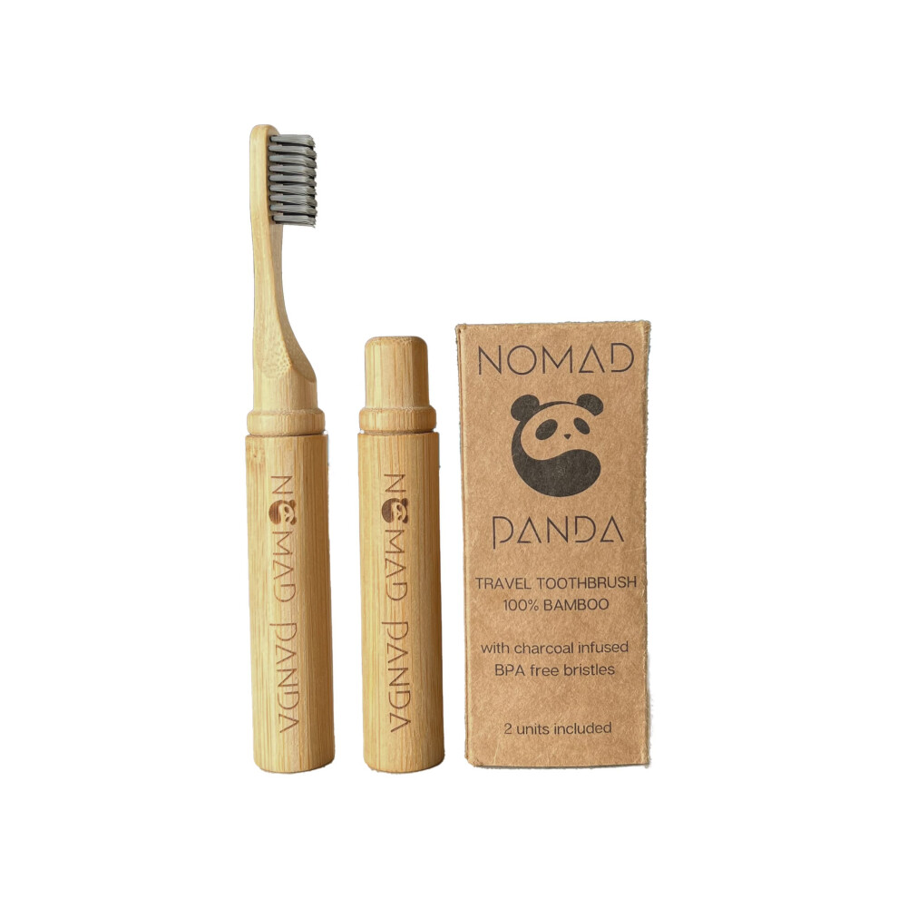 Nomadpanda Nomad Panda Bamboo Travel Toothbrush Set, Charcoal Natural Bristle Toothbrush, Set Of 2 Bamboo Tooth Brushes, Toothbrush Travel Ca