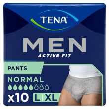 Tena - Tena Men Active Fit Normal Grey (Large/XL) Pants - 10 Pieces
