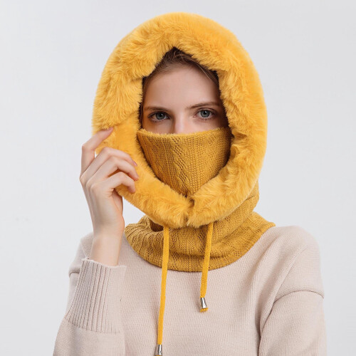Γυναικεία καπέλα Slouchy Fleece Beanie με κασκόλ, μάσκα, κορδόνι, χειμωνιάτικο ζεστό καπέλο 2