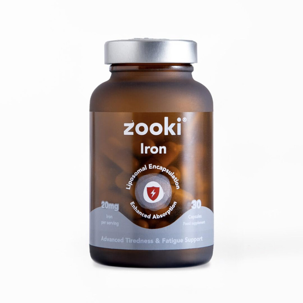 Zooki Red 100Mg Liposomal Iron Bis-Glycinate Capsules | 4X Higher Absorption | Support Blood Cells, Immunity, Energy | Natural Ing