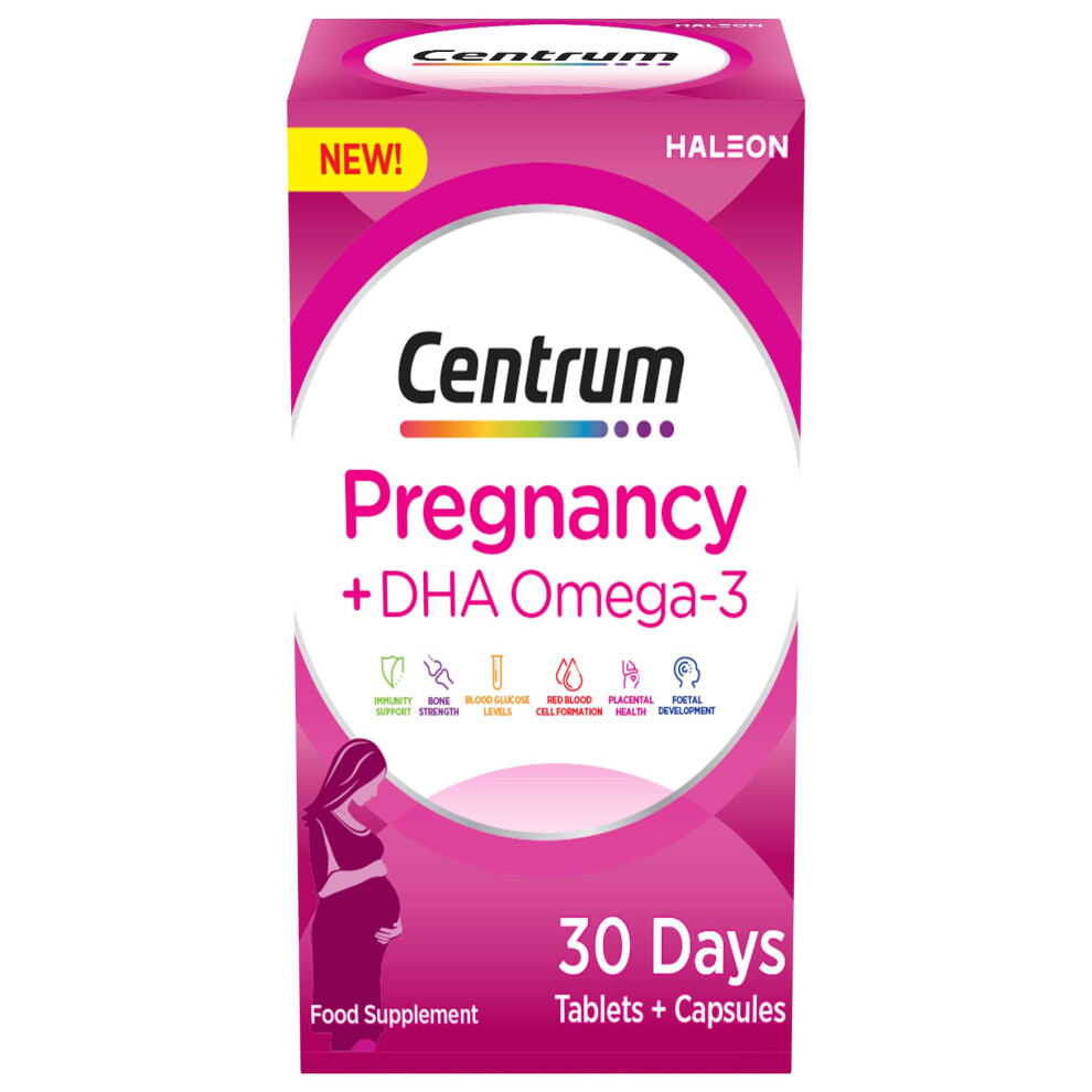 Centrum Pregnancy Vitamins For Women, Pregnancy Vitamins With Dha, Omega 3 And Folic Acid, 60 Count, 30 Day Supply