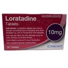 Loratadine Hayfever & Allergy Relief 10mg 1 Box x 30 Tablets GSL Crescent
