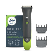 Veet Total Pro Precision Intimate Trimmer for Men, Grooming Device Body, Beard & Pubic Hair Safe & Gentle Trimming for Sensitive A