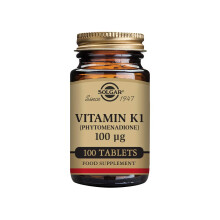 Solgar Vitamin K1 (Phytomenadione) 100 µg Tablets - Pack of 100 - Supports The Liver - for Healthy Bones - Vegan, Gluten Free and