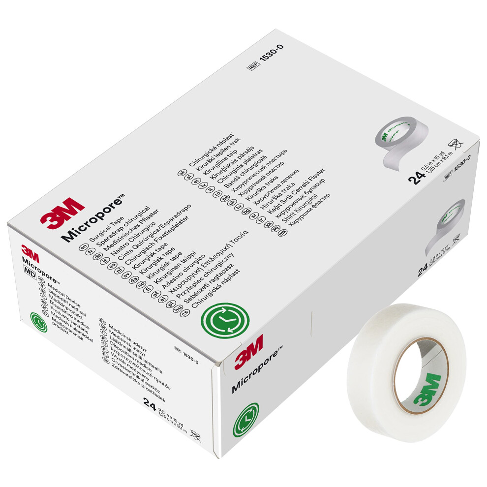 3M Micropore Surgical Tape 1530-0, 1/2 In X 10 Yd (1.,25Cm X 9,1M), 24 Rolls/Carton 10 Cartons/Case