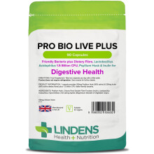 Lindens - Pro Bio Live Plus Dietary Fibre - 90 Capsules - UK Made - Lactobacillus Acidophilus, 1.5 Billion CFU with Psyllium Husk
