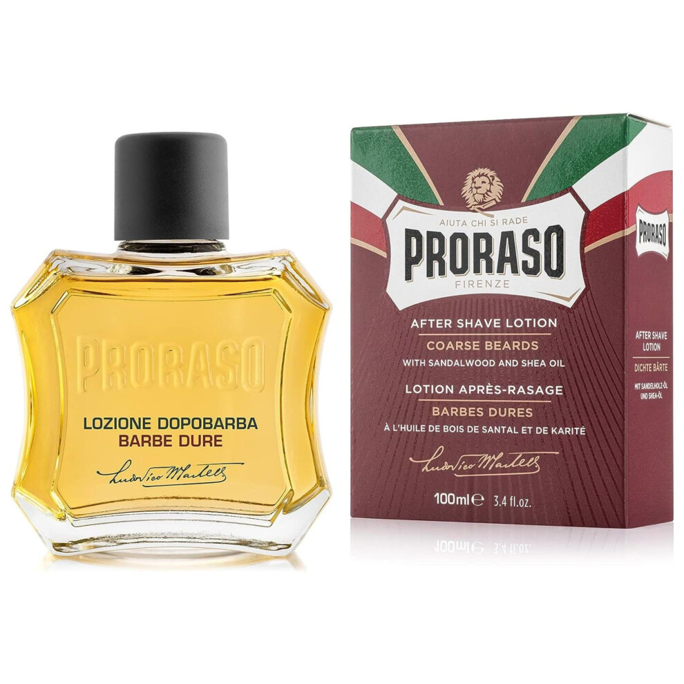 Proraso Aftershave Lotion Nourishing, 100Ml, Men's Aftershave With Sandalwood And Shea Oil Moisturises & Restores Skin Comfort, Made In Italy